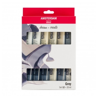 Комплект акрилни бои AMSTERDAM dream and create Grey 12 x 20 ml