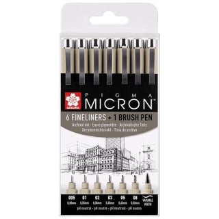 Комплект флумастери за техническо чертане SAKURA Pigma Micron brush pen - 7 броя