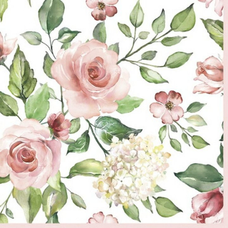 Салфетки за декупаж Watercolour Roses with Hydrangea - 1брой