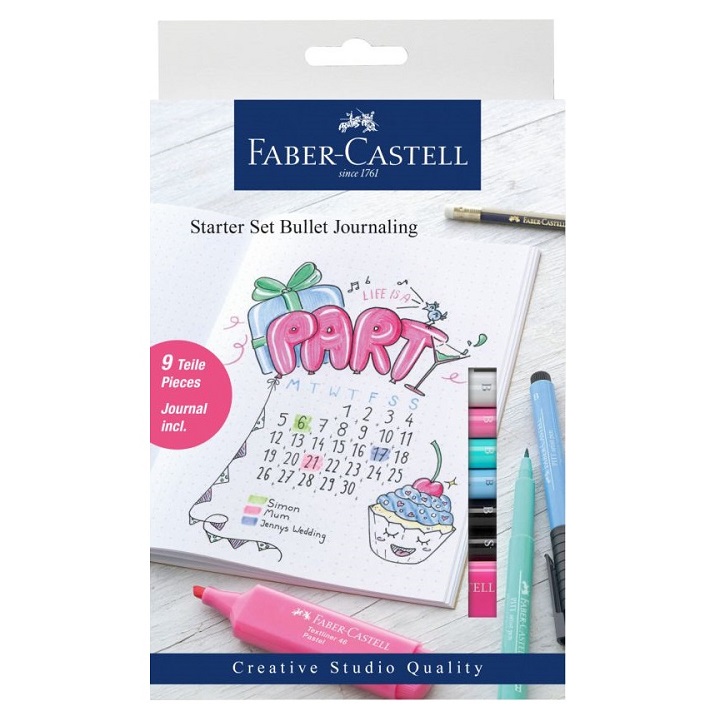 Калиграфски химикалки Faber-Castell Pitt / комплект за начинаещи с тетрадка
