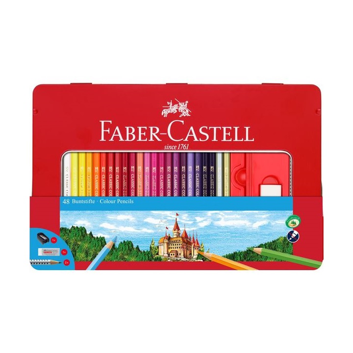 Моливи Faber-Castell комплект от 48 цвята в метална кутия с отвор